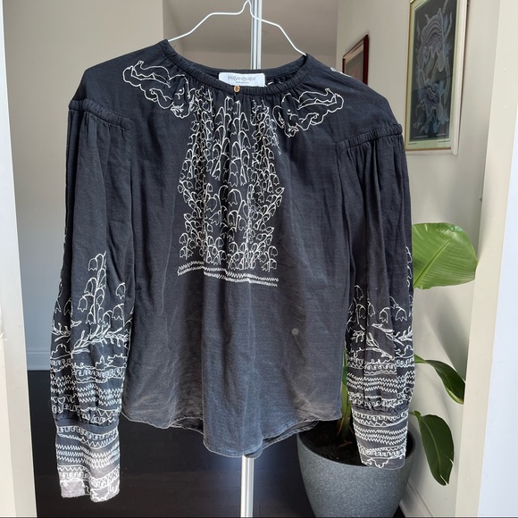 Yves Saint Laurent Rive Gauche Black Embroidered Top  Size F42/Size 8 - Picture 1 of 8